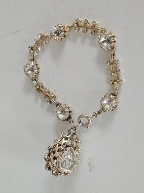 Vintage 1950s Christian Dior Kramer Goldtone Glass Rhinestone Charm Bracelet